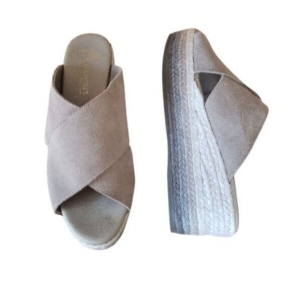 Anthropologie Paseart Tan Suede Boho Cross Strap Ombre Wedge Espadrille Slide 40 - Picture 16 of 16